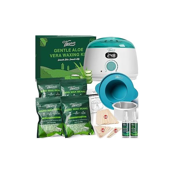 Waxing Kit for Women Men - Premium Digital Wax Melt Warmer Sensitive Skin Coarse Hair Removal 14oz Hard Beads & Silicone Liner Bikini Brazilian Body Face Leg Home