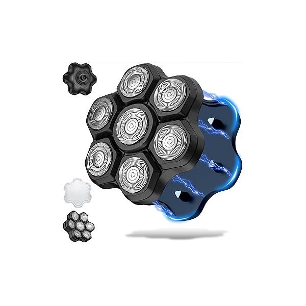 Magnetic Head Shaver Replacement Heads 7 Double Ring Waterproof Rotary Razor Blades for Bald Men Compatible with freebird wyklaus shpavver (silver)