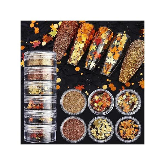 6Pcs Maple Leaf Nail Art Glitter Sequins for Design Flakes Charms Holographic Laser Autumn Women Thanksgiving Acrylic Nails Decor