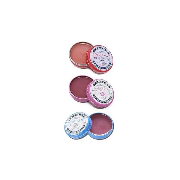 C.O. Bigelow All Purpose Salves, Variety Pack of 3 Lip Balm Tins for Chapped Lips & Dry Skin - Classic Rose, Lavender Sakura Rose Moisturizing and 0.8 oz each