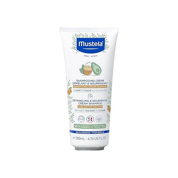 Mustela Detangling & Nourishing Cream Shampoo - Natural Shea Butter Avocado Curly Frizzy Hair Dermatologist-tested safe for Babies and Kids 6.76 US Fl. Oz.