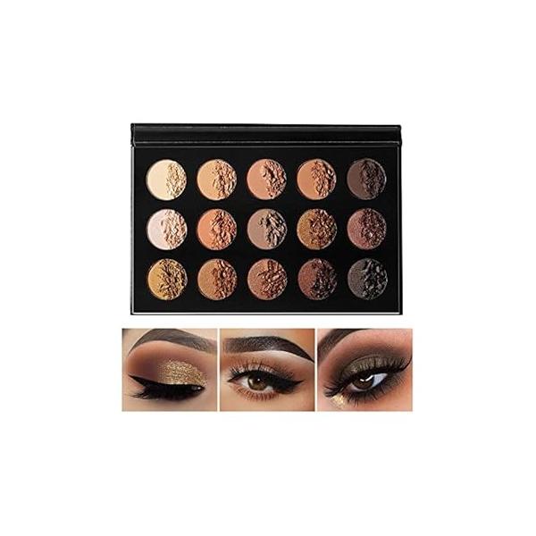Nude Gold Eyeshadow Palette Natural Naked Smokey Warm Neutral 15 Shades, DE'LANCI Ultra-Blendable High Pigmented Matte Shimmer Matallic Long Lasting Waterproof Eye Shadow Pallet, Travel Size Makeup
