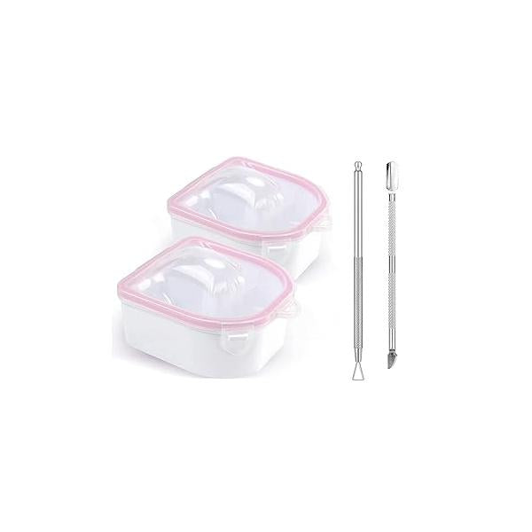 Nail Soaking Bowl, Double Layer Manicure Bowls, Upgrade Thicken Acetone Bowls with Cuticle Peeler and Pusher for Salon Home Art Pink-4 PCS