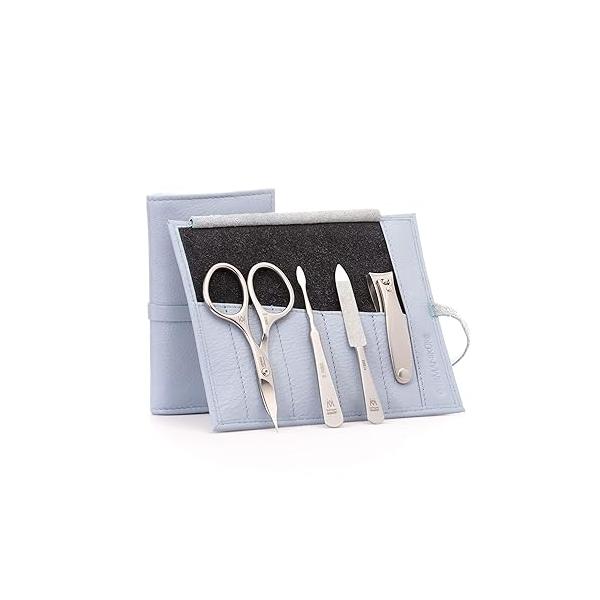 GERMANIKURE 4pc Manicure Set in Yellow Leather Case - Made Solingen Germany, FINOX Stainless Steel Tools - Professional Quality Compact Nail Grooming Kit