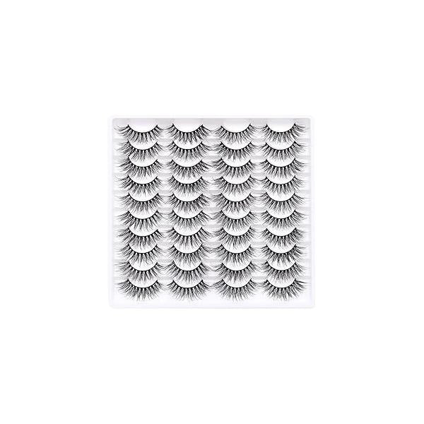 False Eyelashes 20 Pairs Wispy Lashes Faux Mink 14mm 3D Fluffy Cat Eye （style 20-061)