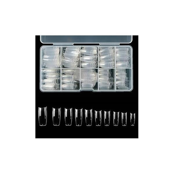 French Acrylic False Nail Tips, 1000PCS Fake Shape Artificial Nails Tips 10 Sizes with Case for Art Salons (Clear+Natural)