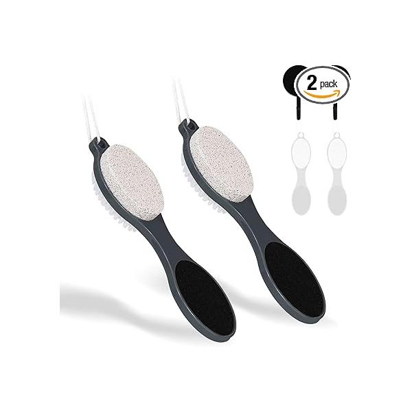 Foot File Callus Remover-2 Pcs 4 in 1 Scrubber Dead Skin Remover for Feet,Pumice Stone, Rasp and Sand Paper Home Care,Foot Brush Shower (Grey Pedicure File)