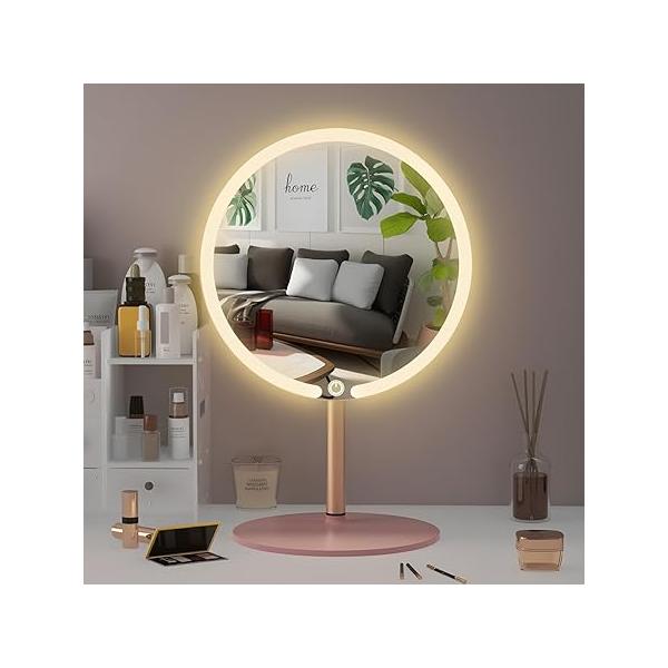 Vanity Mirror with Lights 4K Ultra-Clear Clarity, Long-Press Touch Brightness Control, 3-Speed Brightness, and Multi-Angle Design - Perfect for Makeup & Grooming (Pink)