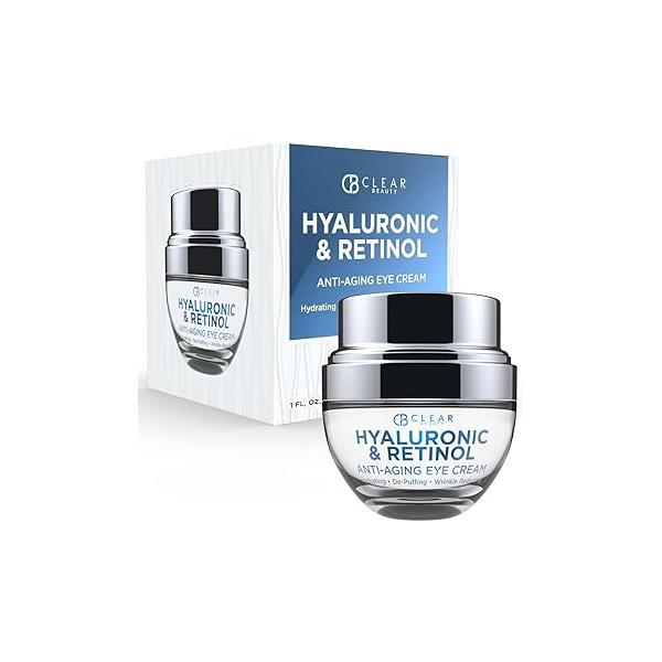 Hyaluronic Acid & Retinol Eye Cream - Hydrating, Anti-Aging Reduces Dark Circles Puffiness Dermatologist Tested, Cruelty-Free Korean Skin Care for All Types 1.01 Fl. Oz