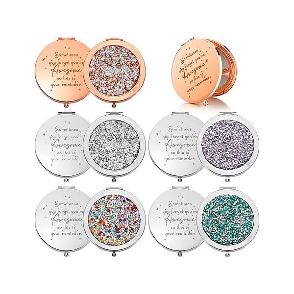Roowest 10 Pcs Inspirational Compact Mirror Sometimes You Forget You're Awesome Appreciation Gifts for Women Employee Coworker Friends Birthday Party Favors Magnifying Pocket (Rose Gold)