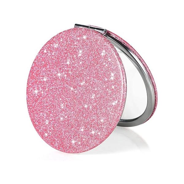 Dynippy Almond Blossom 2.75" Round Compact Mirror, 1X/2X Magnifying, Foldable, Portable, PU Leather & Metal, Home Office Personal Travel Mirrors
