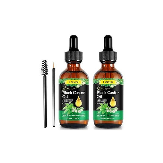 2Pack Jamaican Black Castor Oil, 100% Pure Cold Pressed in Glass Bottles, Body Massage, Hair Growth, Eyebrow Nourishment, 4.04 Oz