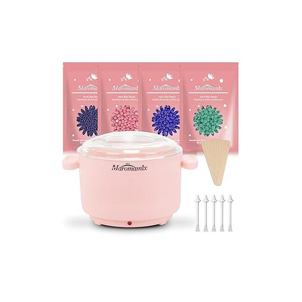 Waxing Kit -Silicone Wax Warmer for Hair Removal with 4 Packs of Hard Beads, Portable Electric Silicone Machine Full Body Face Eyebrows Bikini Brazilian at Home Women Men