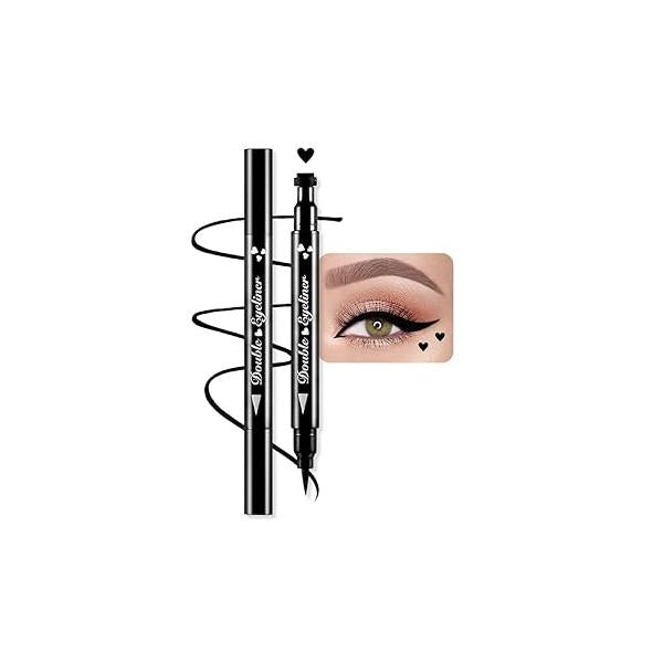 BINGBRUSH Double-sided Liquid Stamp Eyeliner Pen, Face Stamps Makeup Extremely Black Waterproof Slim Gel Felt Tip High Pigment & Seal (10#Star&Red)