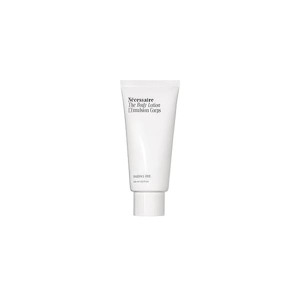 Nécessaire The Body Lotion Fragrance-Free. Firming for Women & Men. 48 Hour Moisture. 5 Peptides, 2.5% Niacinamide, Vitamin C/E + Omega 6/9. Non-Comedogenic. 6.8 fl oz.