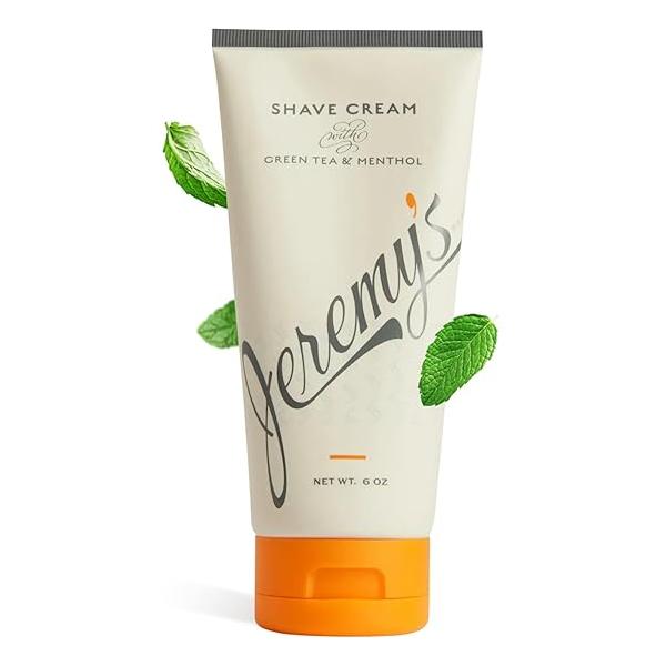 Jeremy’s Razors Shaving Cream Mens with Green Tea + Menthol, 6 Fl Oz, Off White