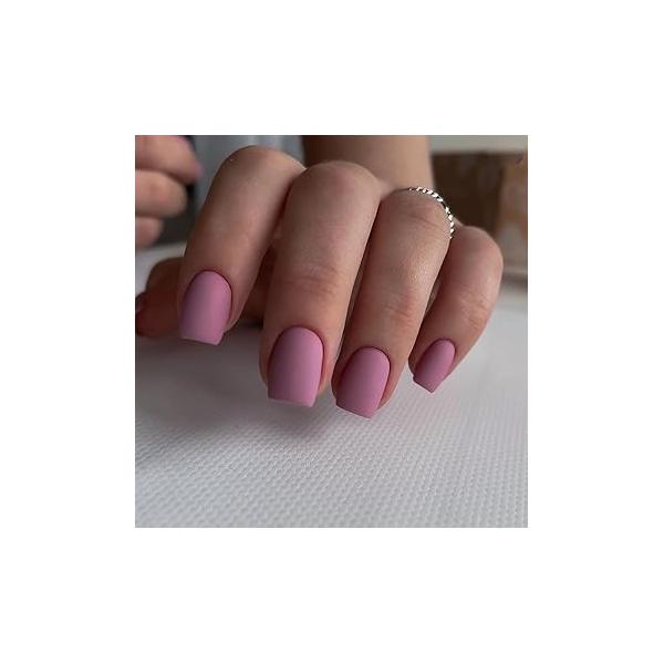 24 Pcs Short Press On Square Shape Matte Glue Solid Color Acrylic False Full Cover Stick Reusable Artificial DIY Nail Decorations (Style 8)