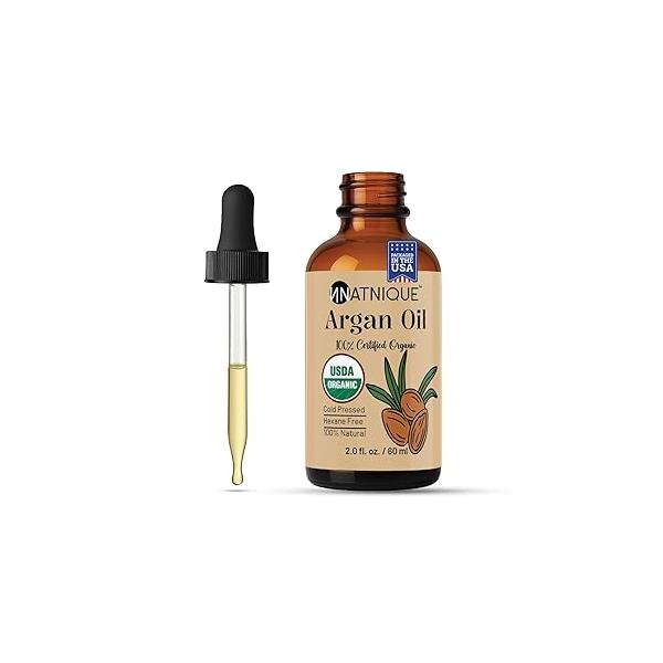 Organic Argan Oil - 100% Pure Cold-Pressed Moroccan for Hair, Skin, Face & Nails Anti-Frizz, Hexane-Free, Moisturizing, USDA Certified, Virgin Aceite de