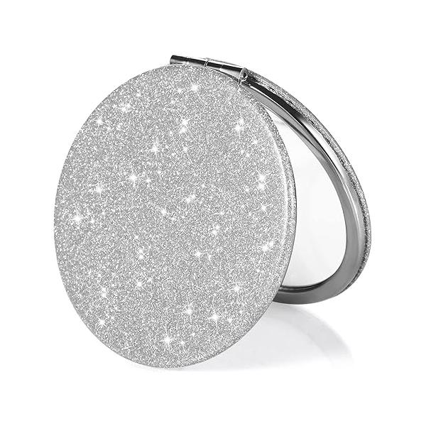 Dynippy Almond Blossom 2.75" Round Compact Mirror, 1X/2X Magnifying, Foldable, Portable, PU Leather & Metal, Home Office Personal Travel Mirrors