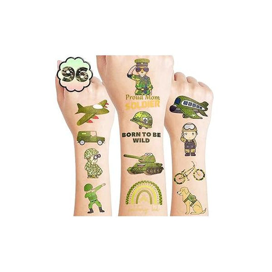 96PCS Camo Temporary Tattoos for Kids - Army Themed Birthday Party Favors, Cute Stickers Boys & Girls, Fun Gifts, Classroom Prizes, Christmas Decorations