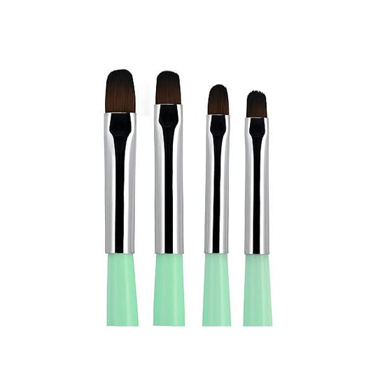 Beaute Galleria - 4pcs Acrylic UV Gel PolyGel Nail Art Brush Set (Size 6, 8, 10, 14), Tips Builder Painting Pen Clean-Up Brush, Wooden Handle with Nylon Hair