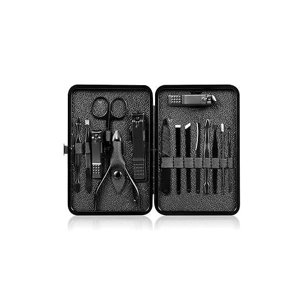 Nail Clippers Sets High Precisio Stainless Steel Cutter Pedicure Kit File Sharp Scissors and Clipper Manicure Fingernails & Toenails with Portable Stylish case (Black)