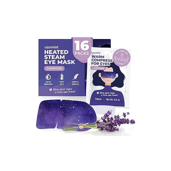 Heated Eye Mask For Dry Eyes - 16pcs Self Heating Steam Warm Compress Warming & Ready To Use Sleep Relaxation On-The-Go Travel Essentials
