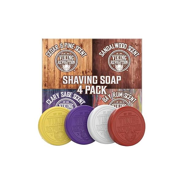 Viking Revolution Shaving Soap for Men - Shave Use with Brush and Bowl Smoothest Wet Shave, Puck 4 Pack Variety, Each 2.5oz