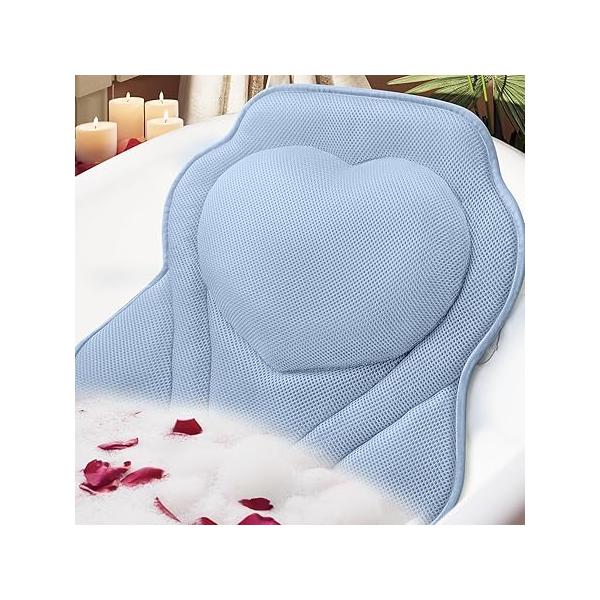 LuxStep Bath Pillow-Bathtub Pillow with Air Mesh Fabric & 6 Non-Slip Suction Cups, Pillows for Tub Head, Neck and Back Support, Accessories Spa Gifts, White