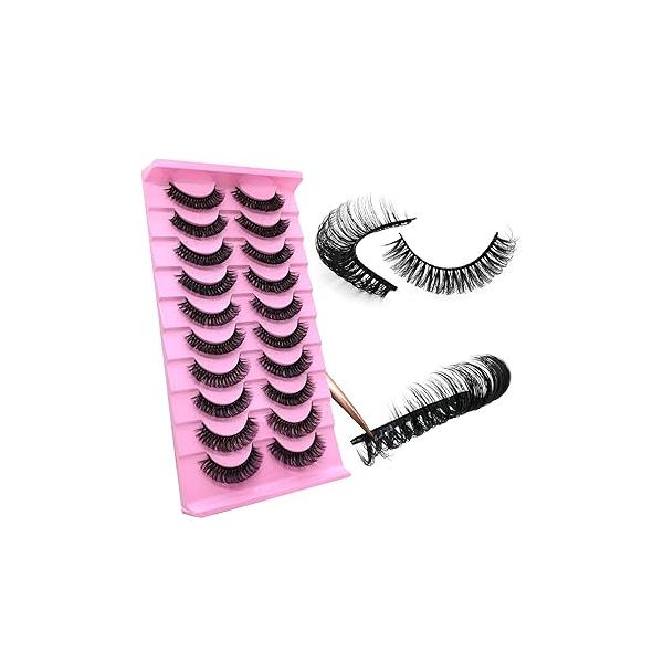 Royaomis D Curl Cat Eye lashes Wispy Russian Strip Lashes that Look Like Extensions 8D False Eyelashes Natural Pack 10 Pairs (RM-41)