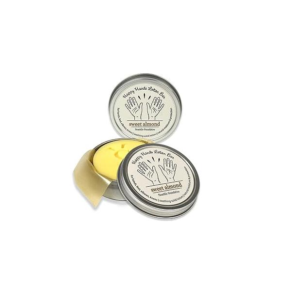 Sweet Almond Natural Beeswax & Shea Butter 2x (1.15oz) Hand Made Solid Lotion Bars in tins- Moisturize Protect Dry Skin - Set for Women from