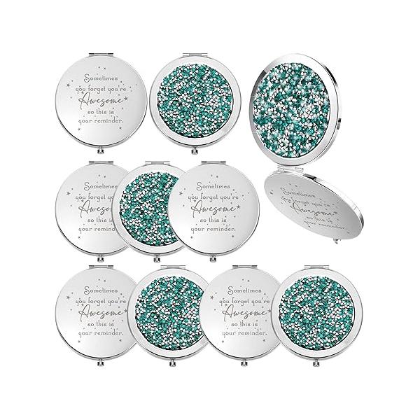 Roowest 10 Pcs Inspirational Compact Mirror Sometimes You Forget You're Awesome Appreciation Gifts for Women Employee Coworker Friends Birthday Party Favors Magnifying Pocket (Rose Gold)
