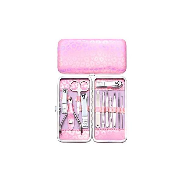 Nail Clipper Kit - 12 Pieces Manicure Set Women Professional, Travel with Cuticle Nipper, Pedicure Luxurious Case (Pink)
