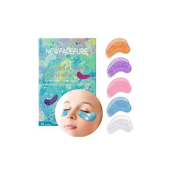 Under Eye Patches for Puffy eyes, 10Pairs eye gel pads Dark Circles and Puffiness, hydrating Mask Wrinkles Anti Aging Bags Moisturizing, Natural vitamin C undereye Care Gifts Women