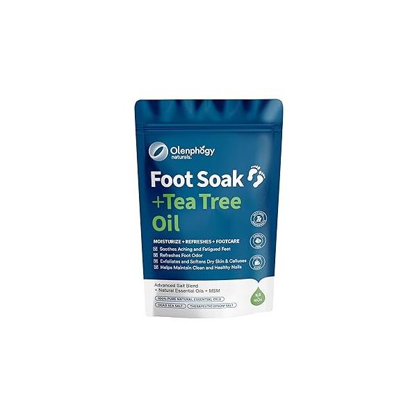 Tea Tree Oil Foot Soak with Epsom Salt - For Stinky Feet, Softens Callus, Cracked Heel Care, Toenail Repair Salts for Soaking Pain, Pedicure Spa Women, Men, 16oz