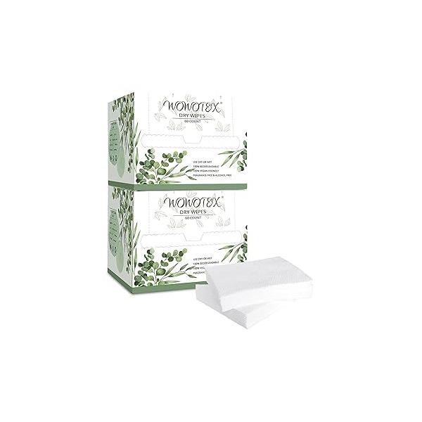 Disposable Face Towel Biodegradable Large Dry Wipes 60 Count/Box Extra Thick Soft Clean Facial Towels for Sensitive Skin, Makeup Removing, Cleansing, Nursing, Travel, 10×12 Inches