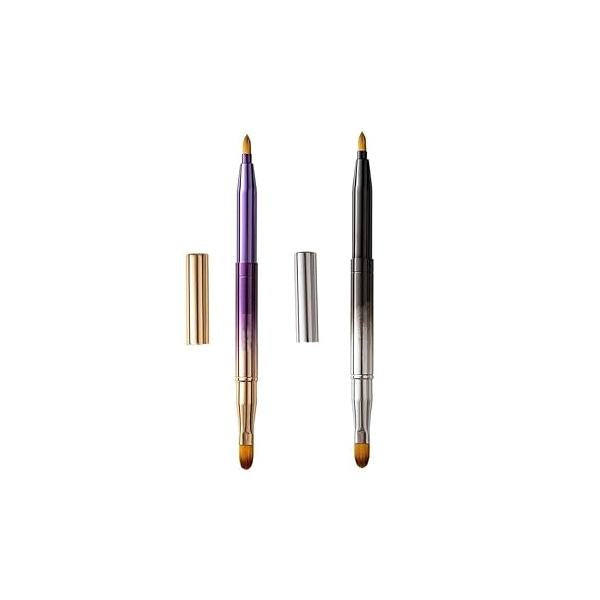 Pack of 2 Lip Brush for Lipstick, Retractable Brushes, Lipstick Liner with Cap, Dual-ended Foundation Makeup Tool For Women (Black and Golden)