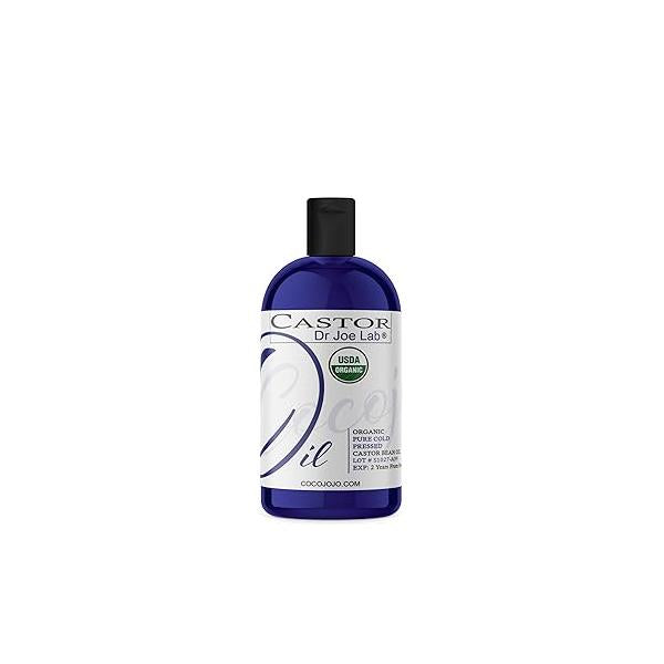 Dr Joe Lab Castor Oil Organic, Cold Pressed Organic Oil, Unrefined, Pure USDA Certified Hexane Free Non GMO - Natural Moisturizing Hydrating Hair Skin Face Body Nails 16 Oz