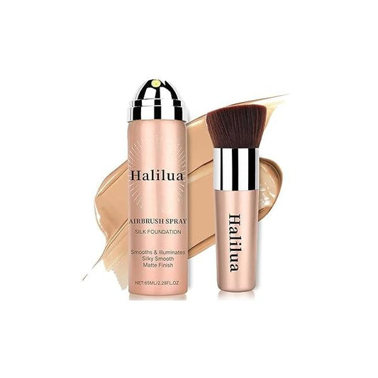 Airbrush Foundation Spray with Brush - Full Coverage Magic Minerals for Smooth Radiant Finish, Concealer Hydrating Makeup a Flawless, Natural Breathable (Natural)