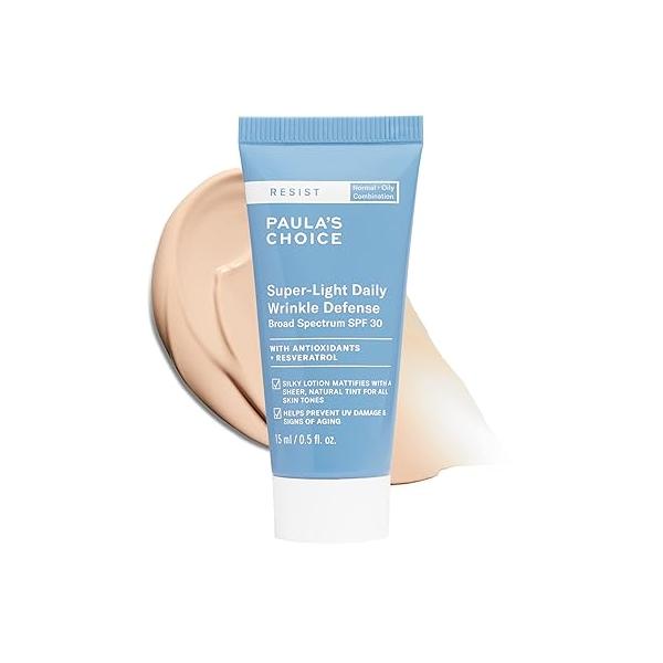 Paula's Choice RESIST Super-Light Daily Wrinkle Defense Mineral Sunscreen for Face, SPF 30, Face Sunscreen, Oily Skin, Matte Tinted Moisturizer, UVA/UVB Protection, Fragrance-Free