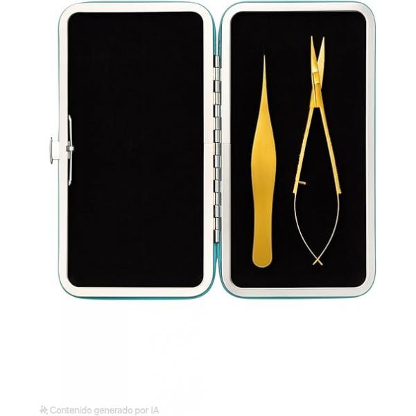 Professional Eyebrow Grooming Kit, 2-Piece Set with Tweezers and Scissors, Gold color