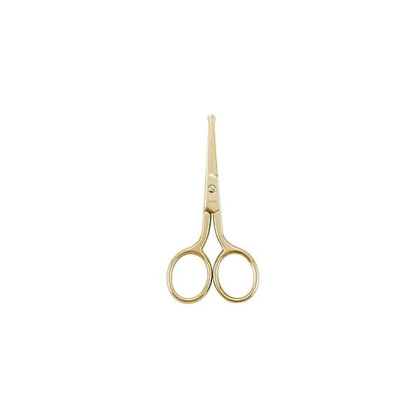LIVINGO Professional Nose Hair Scissors, Multi-purpose Stainless Steel Rounded Tip Straight Blade, Facial Beard Eyebrows Ear Trimming Beauty Grooming Tool for Men & Women, 3.5” Gold