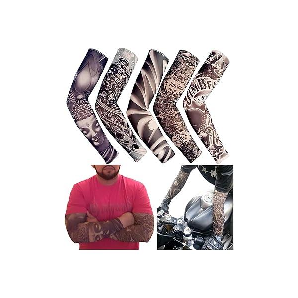 Temporary Fake Tattoo Sleeves for Men Women with Designs of Skull, Dragon, Rose, Koi Fish, Wolf, Buddha, Tribal