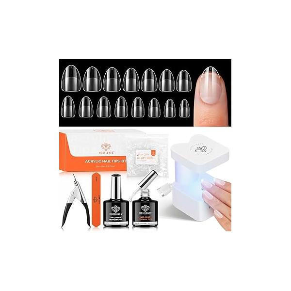 modelones Gel Nail Kit, Fake Nails Long Coffin, 9-in-One Glue Prep Dehydrator & Portable Mini U V Light Acrylic Clipper, 500Pcs Coffin Tips for Extension Kit DIY Salon Home Gifts Women
