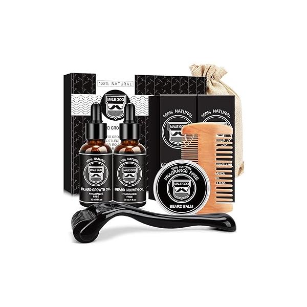 MALE GOD Beard Growth Kit, Kit W/Beard Oil, Balm, Comb, Massager for Spot/Patchy Beard, Gifts Men Him Boyfriend Husband