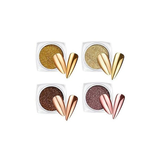Beetles Metallic Chrome Nail Powder Mirror Effect Gold Champagne 4 Colors Brown Nails Art Design Manicure Decoration Glitter, 0.5g/Jar Holiday Gift for Women Girls