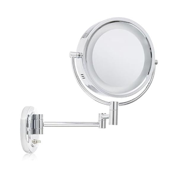 JERDON Two-Sided Wall-Mounted Makeup Mirror with Halo Lighting - Lighted 5X Magnification & Wall-Mount Arm Plug in Round Chrome Finish Wall Mount Model HL65C