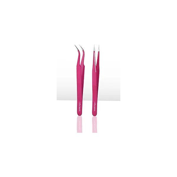Eyelash Extension 1 Set of Magenta ESD Straight & Curved Tweezers