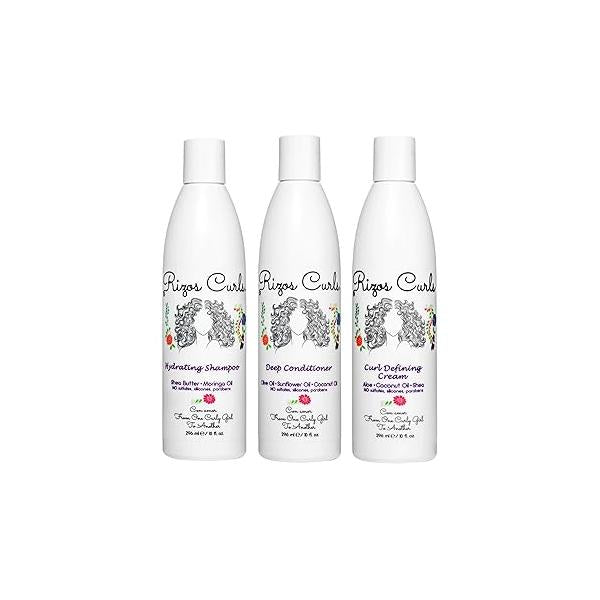 Rizos Curls Trio Bundle, Hydrating Shampoo & Deep Conditioner Curl Cream Gently Cleanse and Hydrate Curly Hair, Style Define for Frizz Free Volume, For All Patterns 2a - 4c