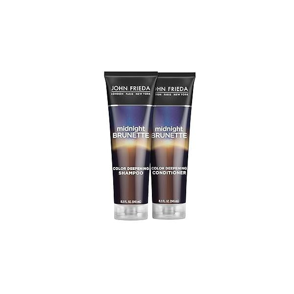 John Frieda Midnight Brunette Shampoo & Conditioner, Color Deepening Conditioner to Enhance and Refresh Tones, Cocoa Primrose Oil-Infused 8.3 oz, Pack of 2